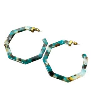 Teal Print Acrylic Hexagon Earrings